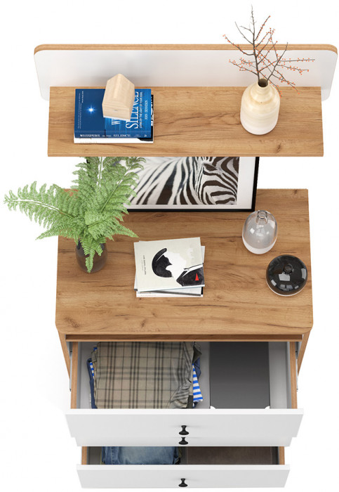 Вуди 13.293 Комод + Полка 15.46, цвет белый премиум/дуб крафт золотой, ШхГхВ 70х43,1х170 см.