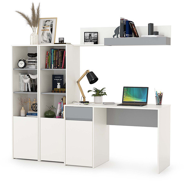 Торонто Компоновка № 06, цвет белый шагрень/стальной серый, ШхГхВ 200х53,1х149,7 см., универсальная сборка