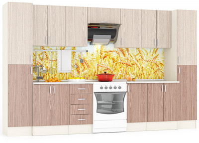 Кухня Мери 11 Пенал+ШВ600+ШВ400+ШВв600+ШВ400+ШВ600+Пенал+ШН600+ШН4Я400+ШН400+ШН600, цвет дуб/ясень шимо светлый/тёмный, ШхГхВ 340х60х212 см.