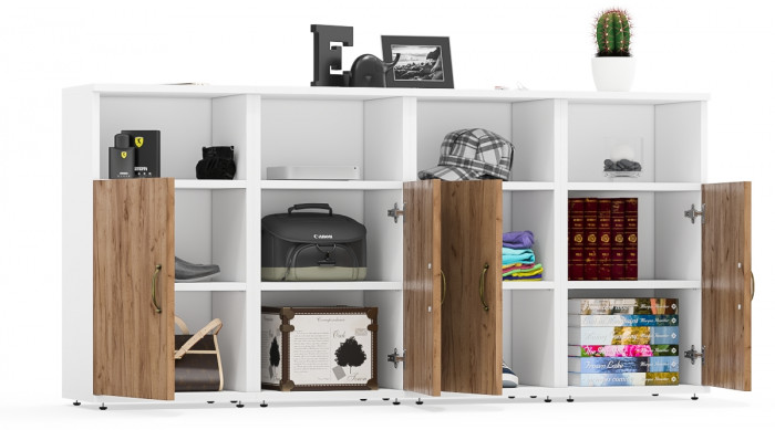 Лидер-8 Тумба МД 3.19 4 шт., цвет белый шагрень/крафт золото, ШхГхВ 160х30х75 см., универсальная сборка