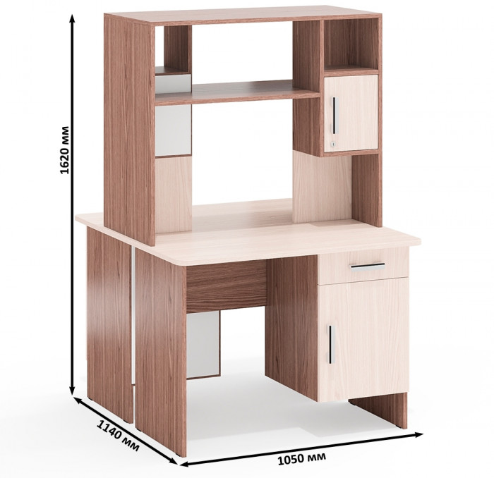Два стола письменных с надстройкой С-МД-1-09Н, цвет ясень шимо светлый/ясень шимо тёмный, ШхГхВ 210х57х162 см., НЕ универсальная сборка