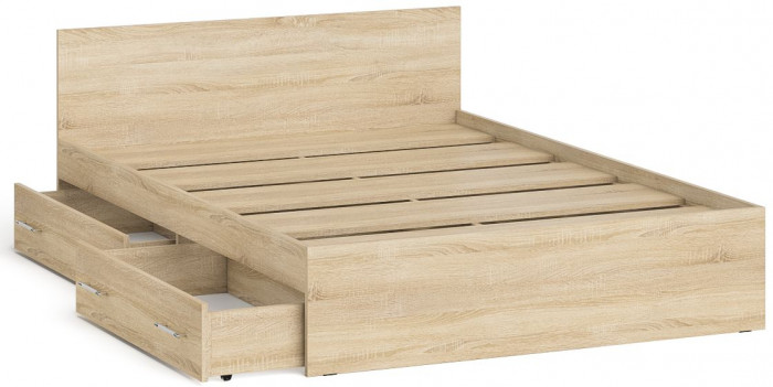 Мори Кровать с ящиками 1400, цвет дуб сонома, ШхГхВ 143,5х203,5х70 см., сп.м. 1400х2000 мм., без матраса, основание есть