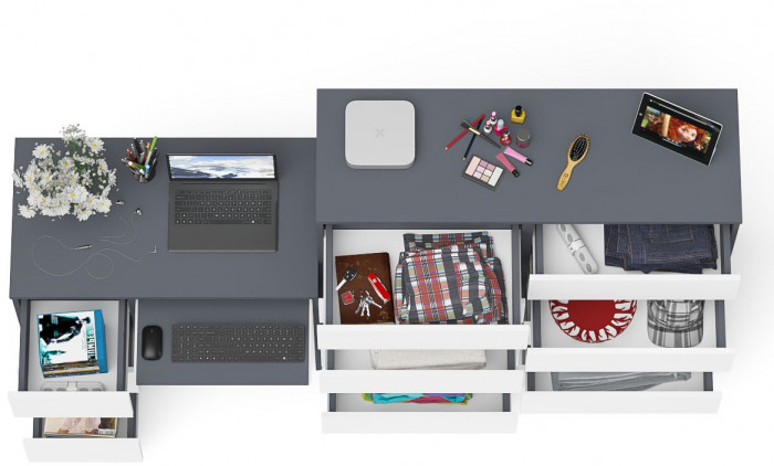 Мори Стол компьютерный МС-6 левый + Комод МК1200.10, цвет графит/белый, ШхГхВ 210,4х50х115 см., выдвижные ящики слева, НЕ универсальная сборка