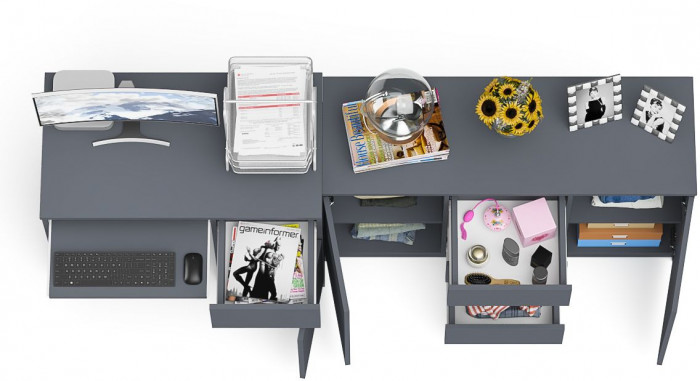 Мори компьютерный стол МС-1 правый + Комод МК1200.3, графит