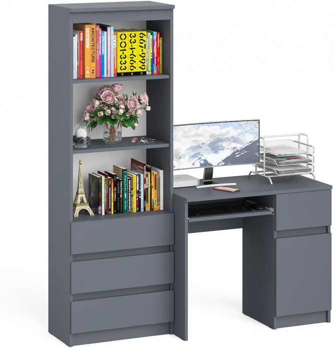 Мори компьютерный стол МС-1 правый + Стеллаж МСТ600.3, графит