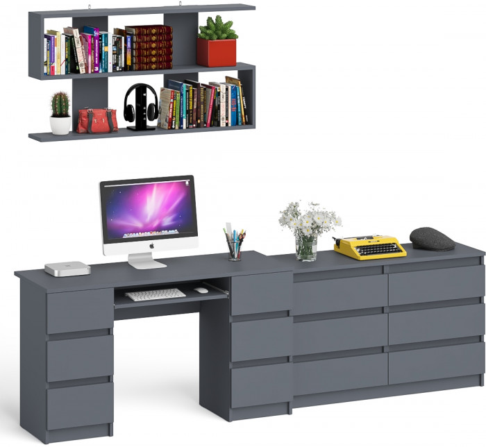 Мори компьютерный стол МС-2 + Комод МК1200.6 + Полка 1200, графит