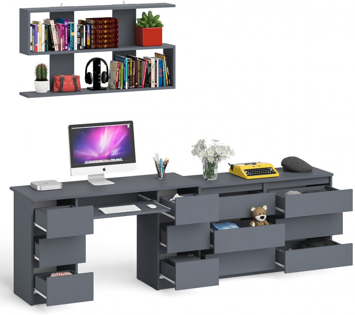 Мори компьютерный стол МС-2 + Комод МК1200.6 + Полка 1200, графит