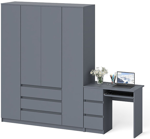 Мори компьютерный стол МС-6 левый + Шкаф МШ1600.1, графит