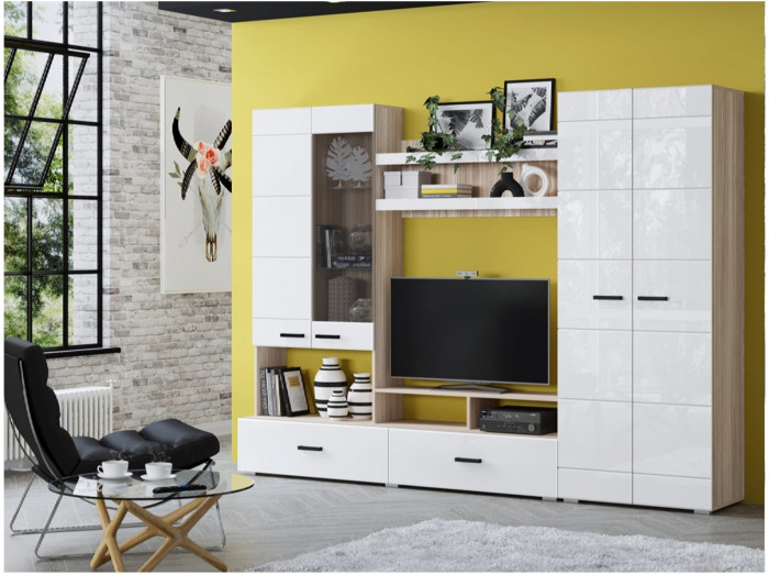 Гостиная Гамма-17 МДФ (Латте глянец, Ясень шимо светлый)