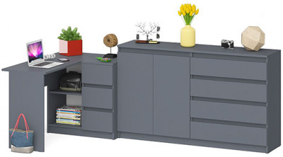 Мори Стол компьютерный МС-16 правый + Комод МК1600.1, цвет графит, ШхГхВ 284,8х84,9х94 см., выдвижные ящики справа, НЕ универсальная сборка