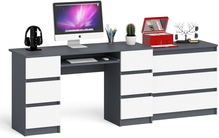 Мори Стол компьютерный МС-2 + Комод МК800.1, цвет графит/белый, ШхГхВ 215,8х50х76,6 см., универсальная сборка