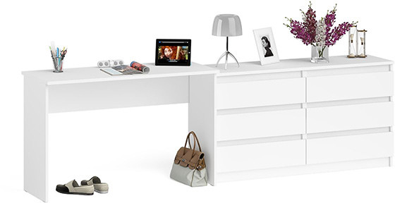 Мори Стол письменный МСП1200.1 + Комод МК1380.6, цвет белый, ШхГхВ 258,4х50х76,6 см., универсальная сборка