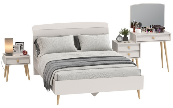 Афина Спальня Кровать 1400 + Трюмо + Тумба, цвет кашемир серый, ШхГхВ 144,6х210,2х95,7 + 105х38,6х129 + 45х37х45 см., 1400х2000 мм., б/м, осн. есть