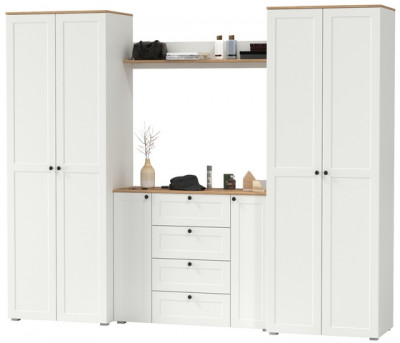 Остин Прихожая 73, цвет белый шагрень/дуб крафт золотой, ШхГхВ 280х54,3х229,6 см., универсальная сборка