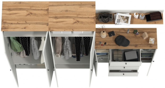 Остин Прихожая 73, цвет белый шагрень/дуб крафт золотой, ШхГхВ 280х54,3х229,6 см., универсальная сборка