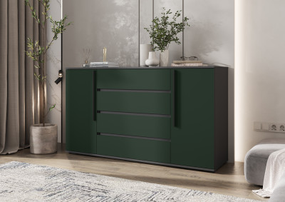 Норд Комод 2 двери 4 ящика 1600, Графит/Изумрудный