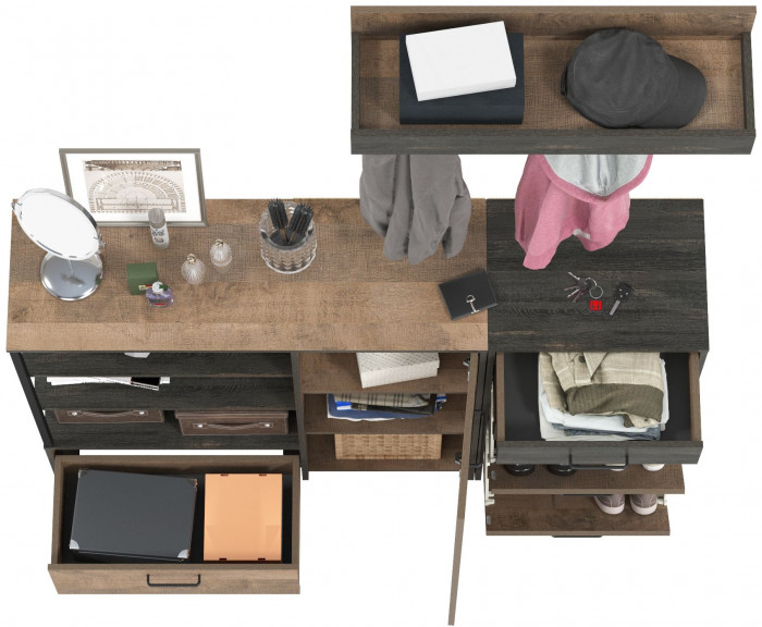 Трувор Прихожая 155, цвет дуб гранж песочный/интра, ШхГхВ 159х37х195 см., универсальная сборка