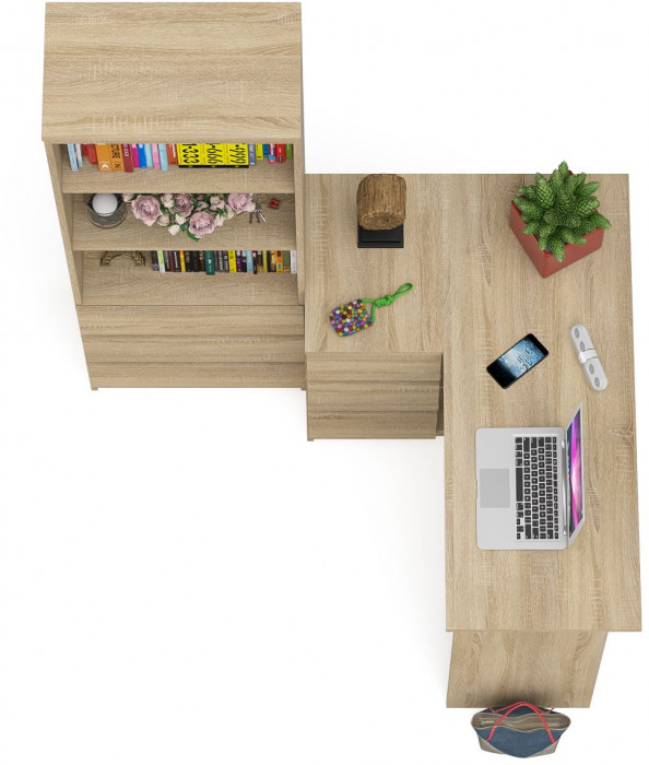 Мори Стол компьютерный МС-16 левый + Стеллаж МСТ600.3, цвет дуб сонома, ШхГхВ 184,8х84,9х179,6 см., выдвижные ящики слева, НЕ универсальная сборка