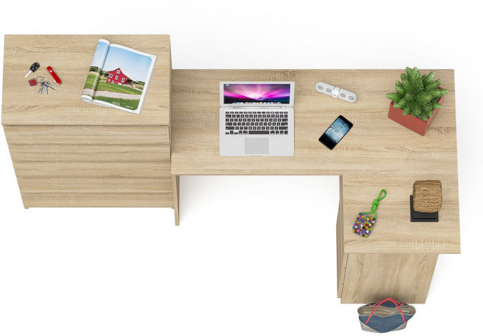 Мори Стол компьютерный МС-16 правый + Комод МК700.5, цвет дуб сонома, ШхГхВ 194,8х84,9х114 см., выдвижные ящики справа, НЕ универсальная сборка