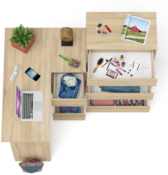 Мори Стол компьютерный МС-16 правый + Комод МК700.5, цвет дуб сонома, ШхГхВ 194,8х84,9х114 см., выдвижные ящики справа, НЕ универсальная сборка