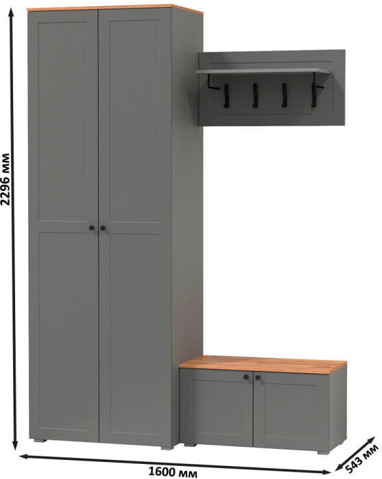 Остин Прихожая 19, серый графит/дуб крафт золотой