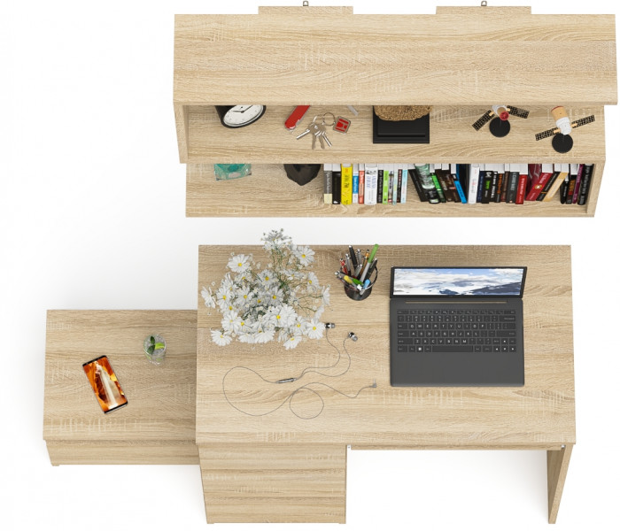 Мори Стол компьютерный МС-6 левый + Тумба ТМП400.1 + Полка 900, цвет дуб сонома, ШхГхВ 130,4х50х209,6 см., НЕ универсальная сборка