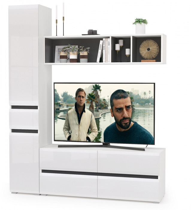 Сидней Комплектация № 014, корпус: белый/чёрный/фасады: МДФ белый глянец