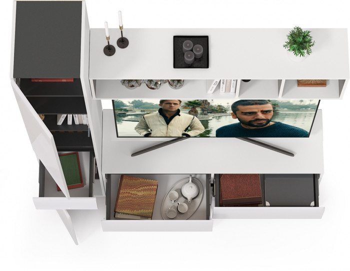 Сидней Комплектация № 014, корпус: белый/чёрный/фасады: МДФ белый глянец