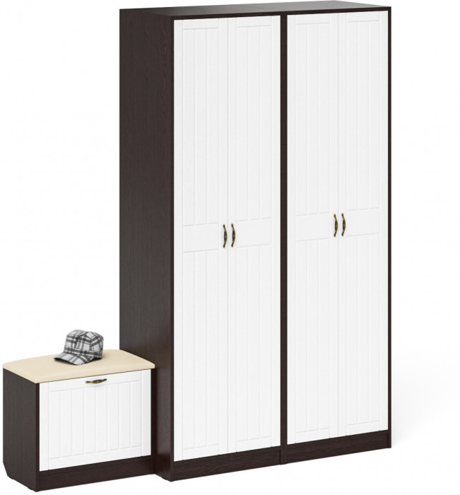 Прихожая П-6 Компоновка № 07, цвет венге/фасады МДФ белое дерево фрезеровка прованс, ШхГхВ 180х50х210 см., универсальная сборка