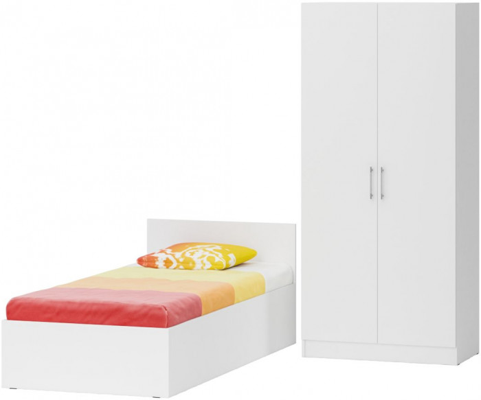 Кровать с ящиками 0900 + Шкаф 2-х створчатый Стандарт, белый