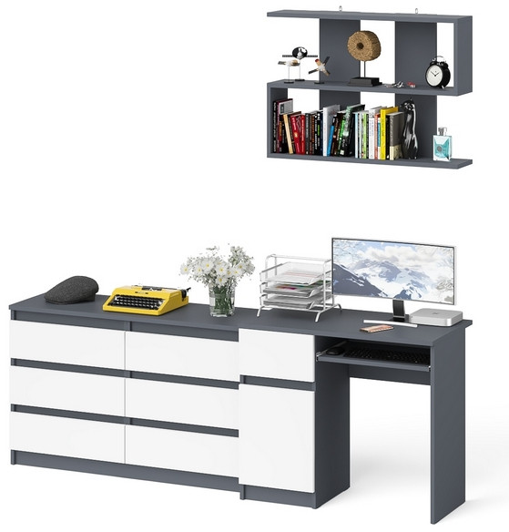 Мори компьютерный стол МС-1 левый + Комод МК1200.6 + Полка 900, графит/белый