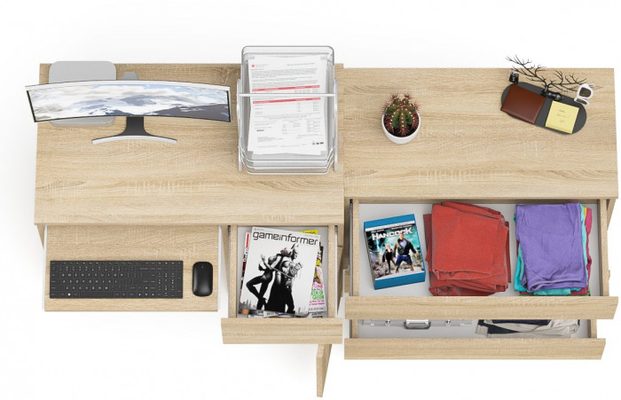 Мори Стол компьютерный МС-1 правый + Комод МК800.1, цвет дуб сонома, ШхГхВ 170,4х50х76,6 см., выдвижной ящик справа, НЕ универсальная сборка