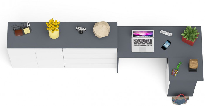 Мори Стол компьютерный МС-16 правый + Комод МК1600.1, цвет графит/белый, ШхГхВ 284,8х84,9х94 см., выдвижные ящики справа, НЕ универсальная сборка