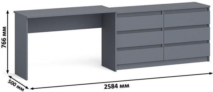 Мори Стол письменный МСП1200.1 + Комод МК1380.6, цвет графит, ШхГхВ 258,4х50х76,6 см., универсальная сборка