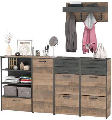 Трувор Прихожая 156, цвет дуб гранж песочный/интра, ШхГхВ 209х37х195 см., универсальная сборка