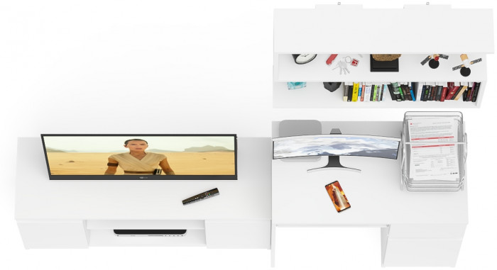 Мори компьютерный стол МС-1 правый + Тумба МТВ1200.1 + Полка 900, белый