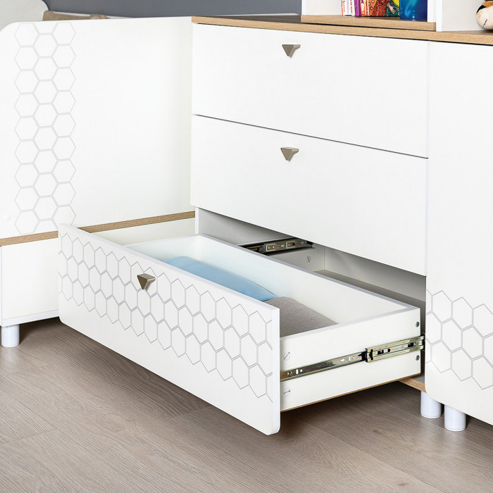 Эйп 13.334 Шкаф для одежды + 13.322 Комод + 13.14 Стеллаж, цвет белый/дуб белый, ШхГхВ 223х51,1х183,8 см., универсальная сборка