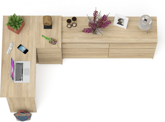 Мори компьютерный стол МС-16 правый + Комод МК1380.6, дуб сонома