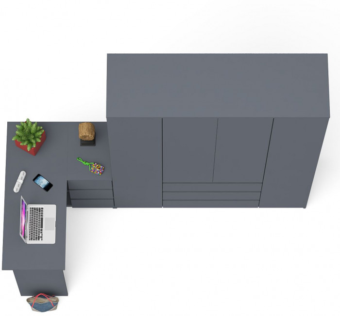 Мори компьютерный стол МС-16 правый + Шкаф МШ1600.1, графит