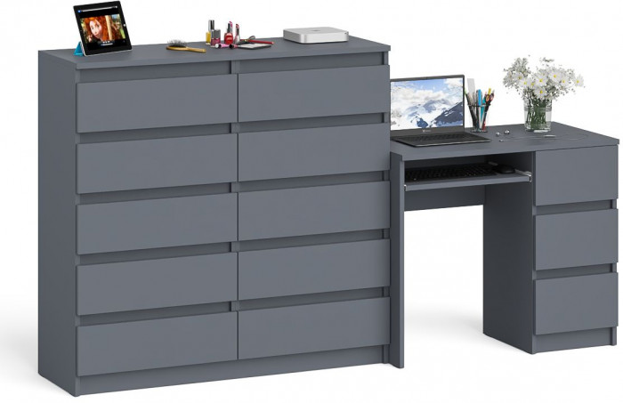 Мори компьютерный стол МС-6 правый + Комод МК1200.10, графит