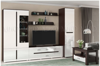 Модульная гостиная Ким, композиция 1 (Белый глянец, Венге)