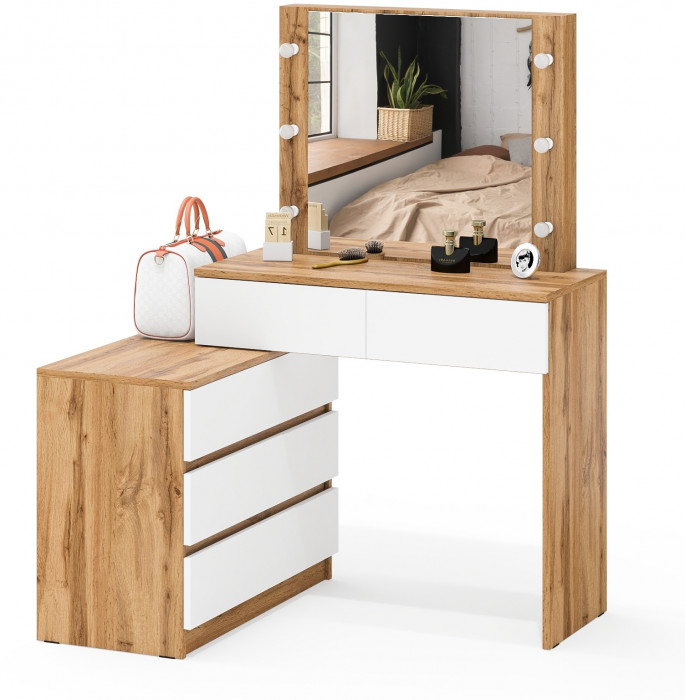 Стол косметический с подсветкой 110, дуб вотан/белый