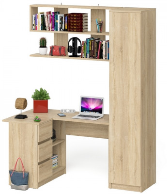 Мори компьютерный стол МС-16 левый + Пенал МШ400.1 + Полка 1200, дуб сонома