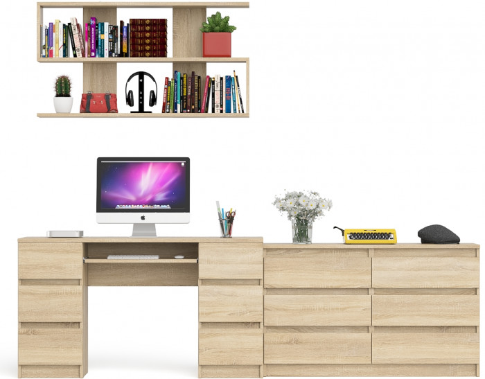 Мори компьютерный стол МС-2 + Комод МК1200.6 + Полка 1200, дуб сонома