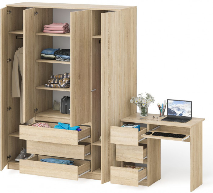 Мори компьютерный стол МС-6 левый + Шкаф МШ1600.1, дуб сонома