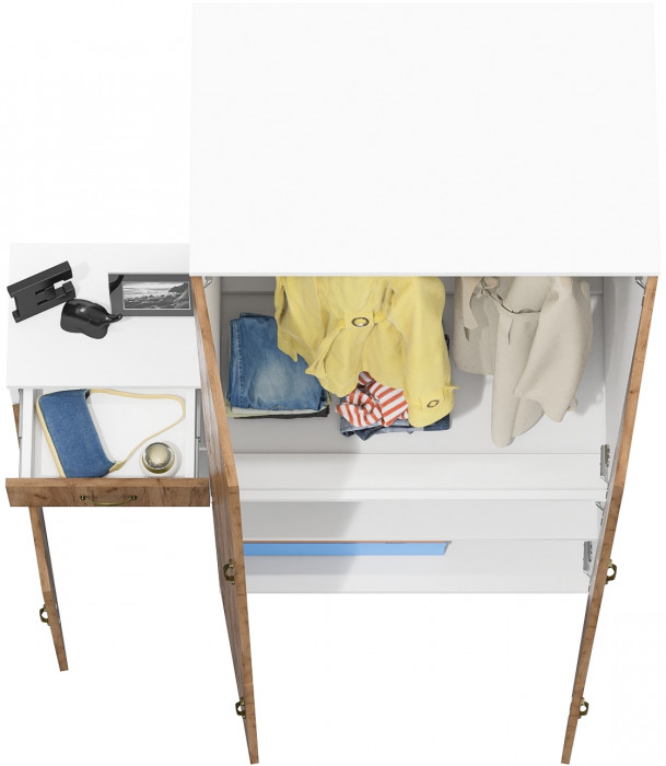 Лидер-8 Шкаф МД 19Б + Тумба МД 3.15, белый шагрень/крафт золото