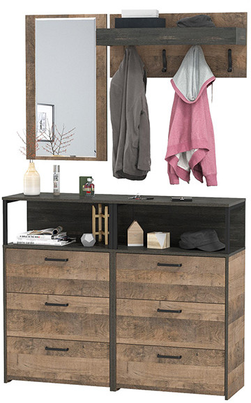 Трувор Прихожая 164, цвет дуб гранж песочный/интра, ШхГхВ 132х37х195 см., универсальная сборка