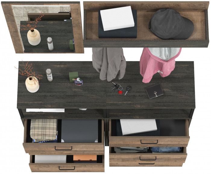 Трувор Прихожая 164, цвет дуб гранж песочный/интра, ШхГхВ 132х37х195 см., универсальная сборка