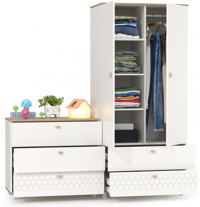 Эйп 13.334 Шкаф для одежды + 13.322 Комод , цвет белый/дуб белый, ШхГхВ 170х51,1х183,8 см., универсальная сборка