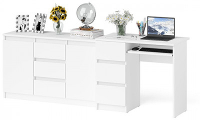 Мори Стол компьютерный МС-6 левый + Комод МК1200.3, цвет белый, ШхГхВ 210,4х50х76,6 см., выдвижные ящики слева, НЕ универсальная сборка